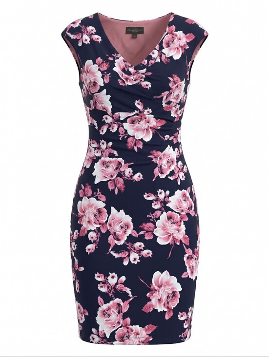 connected apparel Dresses & Skirts - Connected Apparel Floral V-Neck Cap Sleeve Sheath Dress Festival Evening Wrap